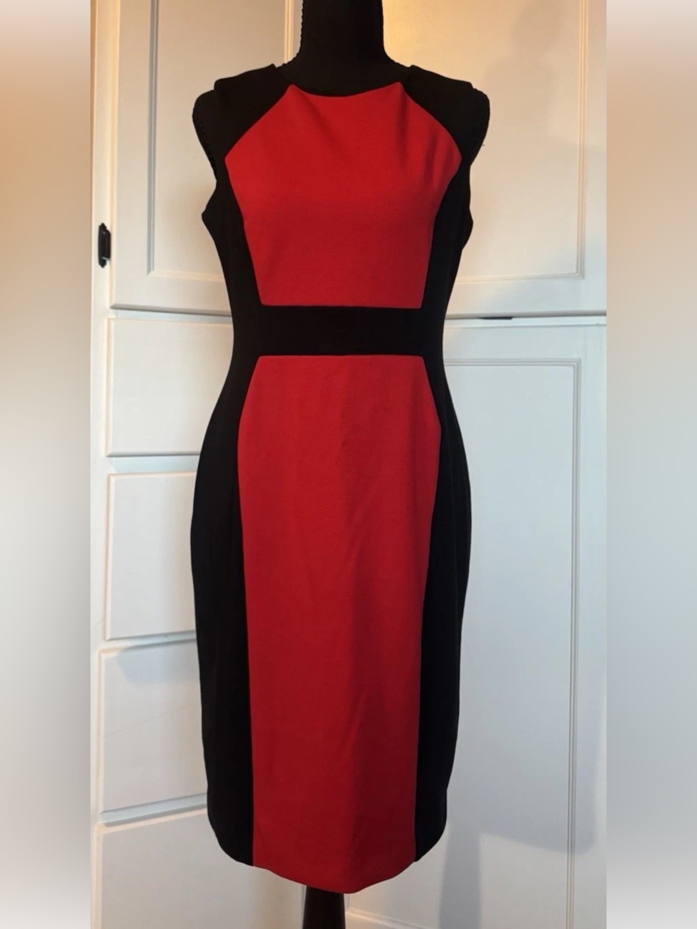 Calvin Klein Red and Black Colorblock Midi Dress